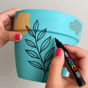 Pintura Botânica em Vaso Turquesa